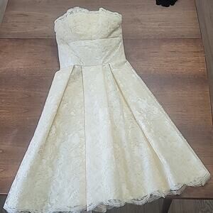 Vtg 1950s Cream Lace over Satin Strapless Dress & Jacket